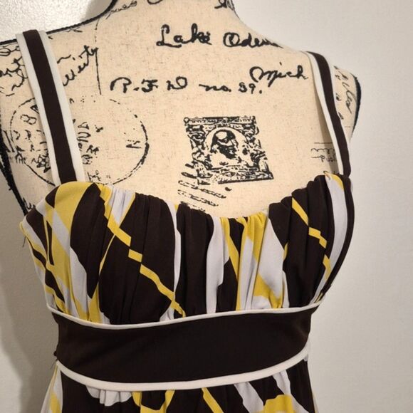 Speechless Y2K Babydoll Cami Top S Tie Back Empire Abstract Print Brown Yellow - Picture 6 of 9